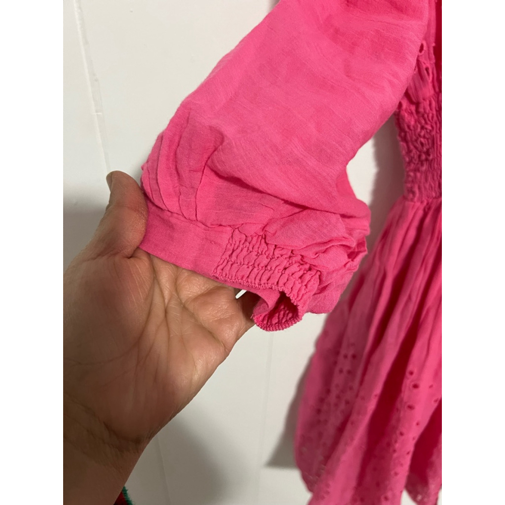 Women's Free People Bubblegum Pink Lottie Eyelet Mini Dress size M - Picture 10 of 10